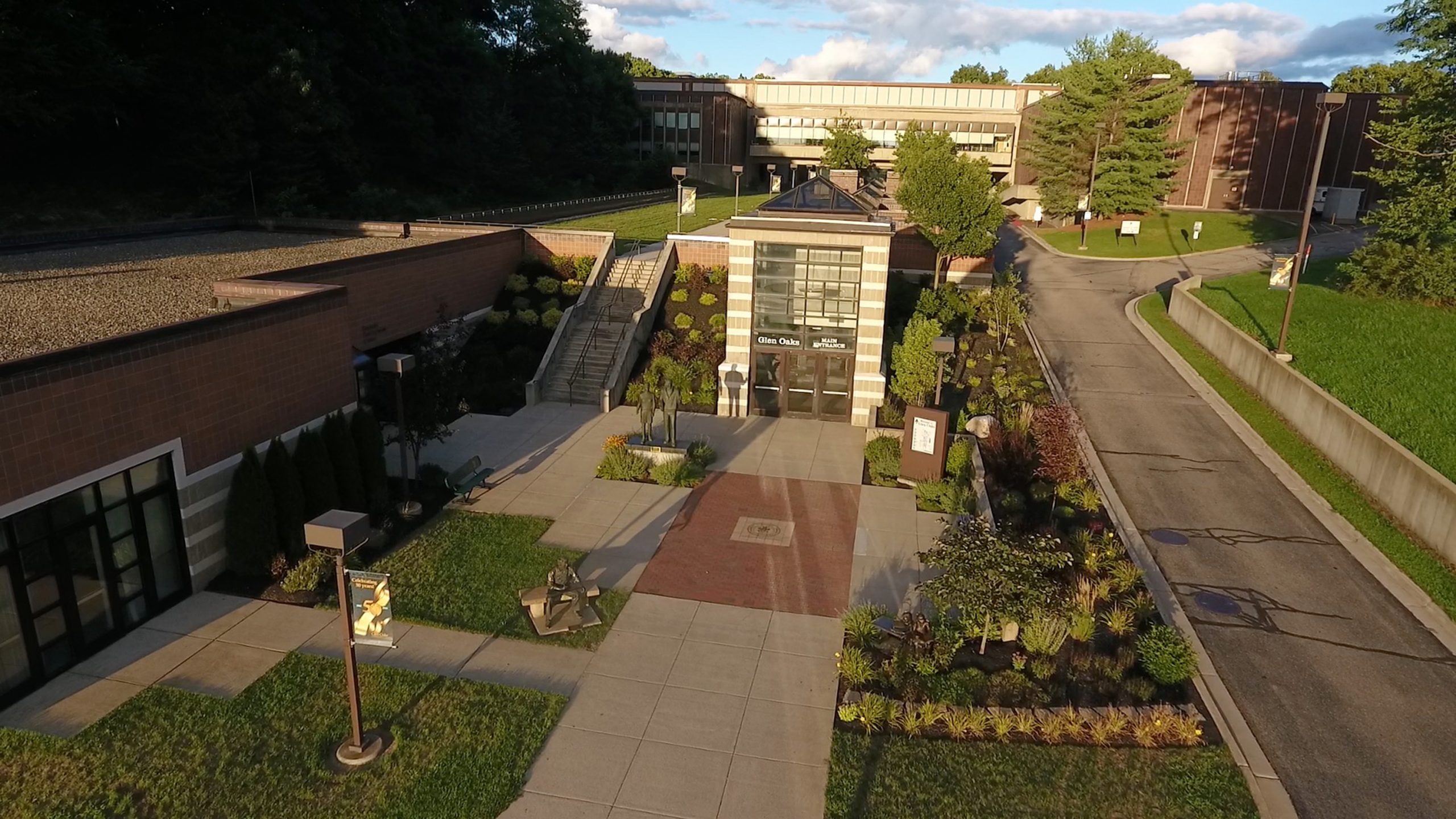 Drone overview of Glen Oaks Community College campus.
