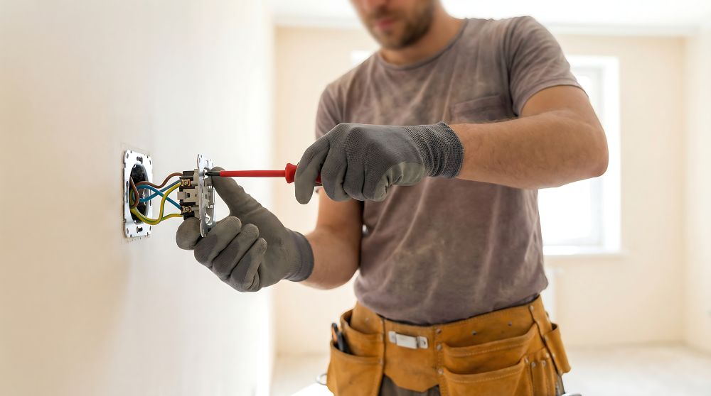 Man installing a plug outlet box